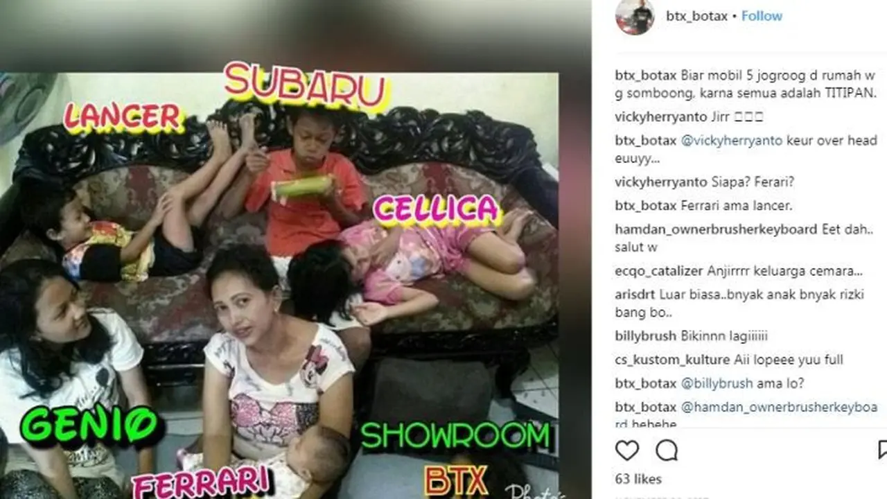 Kelima anak ini diberi nama-nama mobil