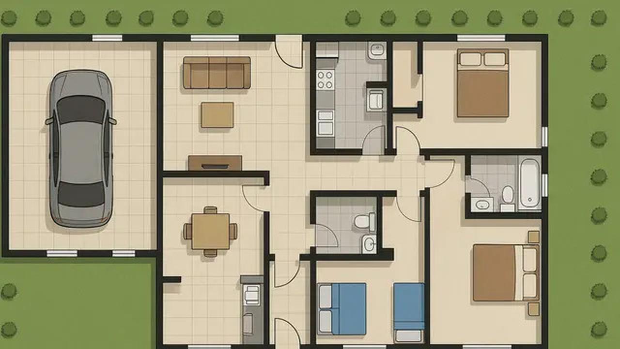 Inspirasi Denah Rumah Minimalis 1 Lantai dengan 3 Kamar Tidur dan Garasi