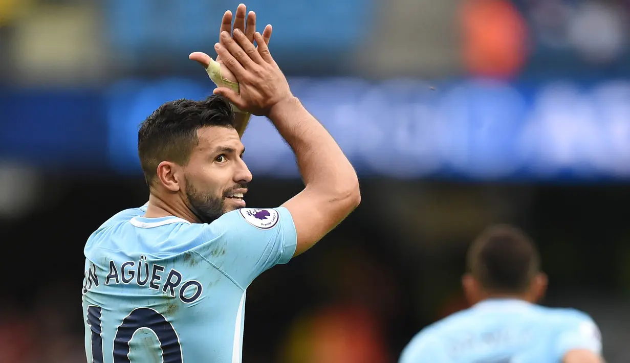 5. Sergio Aguero - Pria asal Argentina ini sudah menjadi andalan di lini depan City selama bertahun-tahun. Golnya tidak hanya membawa City meraih gelar tetapi  juga berhasil membungkam semua kritik. (AFP/Oli Scarff)