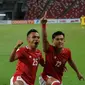 Bek Timnas Indonesia, Pratama Arhan berselebrasi usai mencetak gol ke gawang timnas Malaysia pada laga Grup B Piala AFF 2020 di Stadion Nasional Singapura, Minggu (19/12/2021). timnas Indonesia menaklukkan Malaysia 4-1. (Foto:Dok PSSI)