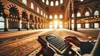 Penyandang tunanetra tadarus pakai Al Qur'an Braille ©Ilustrasi dibuat AI