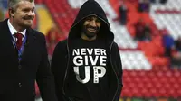 Mohamed Salah dengan kaus penuh makna buat Liverpool saat leg kedua semifinal Liga Champions di Anfield, Rabu dini hari WIB (8/5/2019). (AP/Dave Thompson)