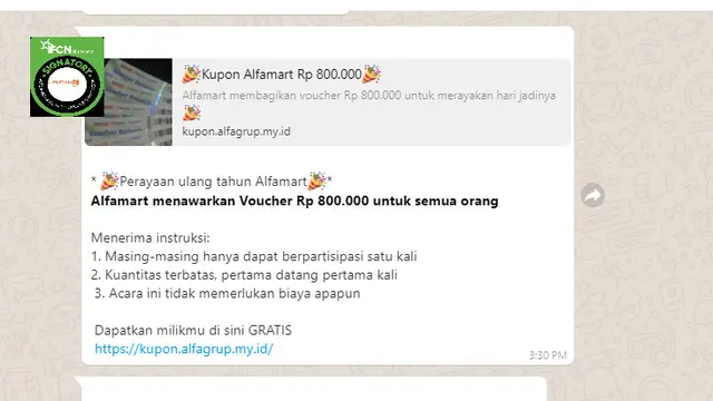 Cek Fakta Liputan6.com menelusuri informasi Alfamart merayakan ulang tahun dengan membagikan voucher gratis Rp 800 ribu