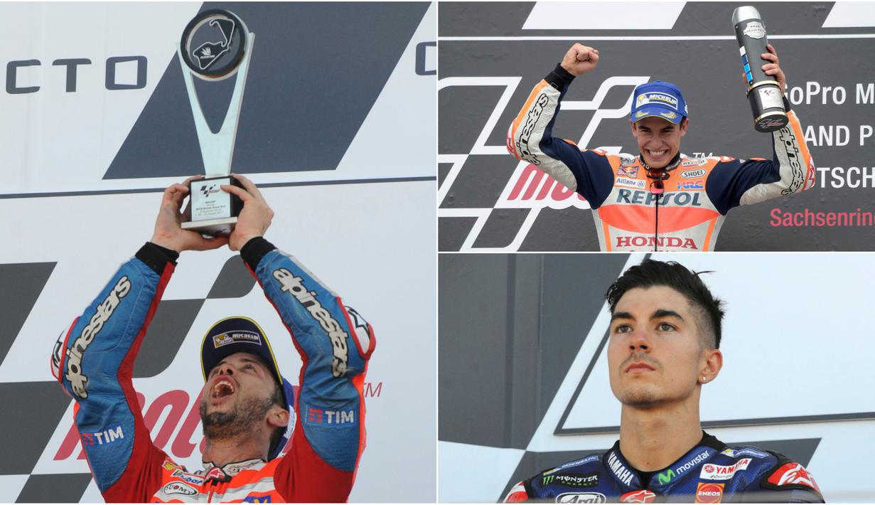 Berikut ini klasemen sementara MotoGP 2017. Pebalap Ducati, Andrea Dovizioso, melengserkan Marc Marquez dari puncak klasemen sementara MotoGP 2017. (Foto-foto Kolase dari AP, EPA dan AFP)