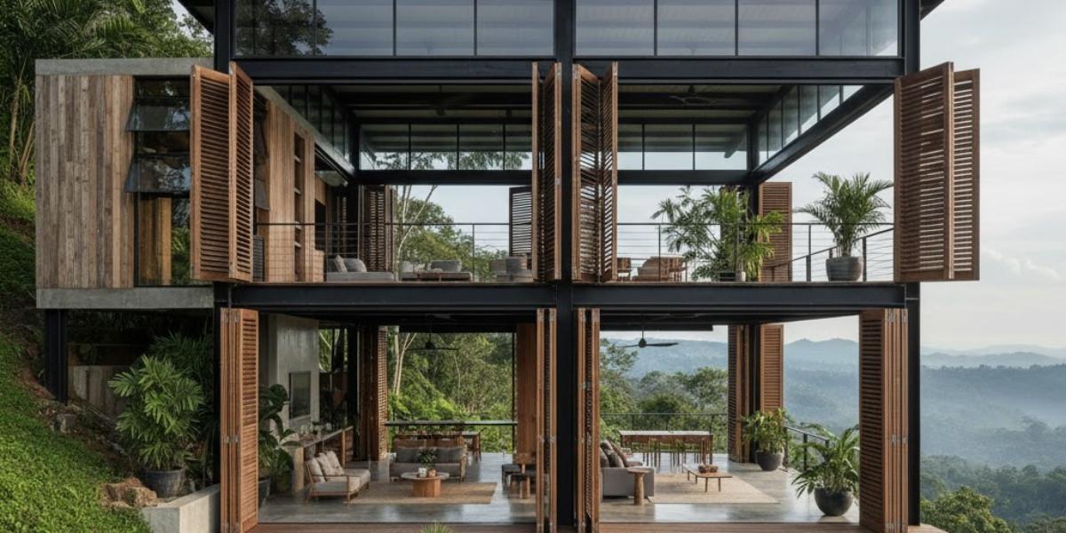 Ilustrasi Rumah Tropis di Perbukitan