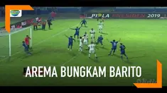 Arema FC menang heroik atas Barito Putera dengan skor 3-2 di Stadion Kanjuruhan, Malang.
