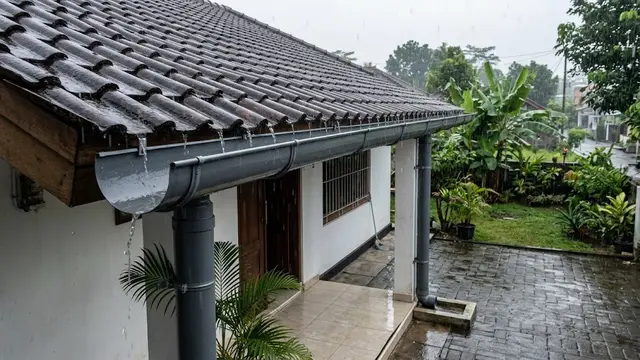 Talang air atap rumah untuk musim hujan yang kokoh dan anti tempias model setengah lingkaran
