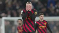 Ekspresi Erling Haaland ketika membela Manchester City menghadapi Tottenham Hotspur dalam lanjutan Liga Inggris 2022/2023, Minggu (5/2/2023) malam WIB.&nbsp;(AP Photo/Kin Cheung)
