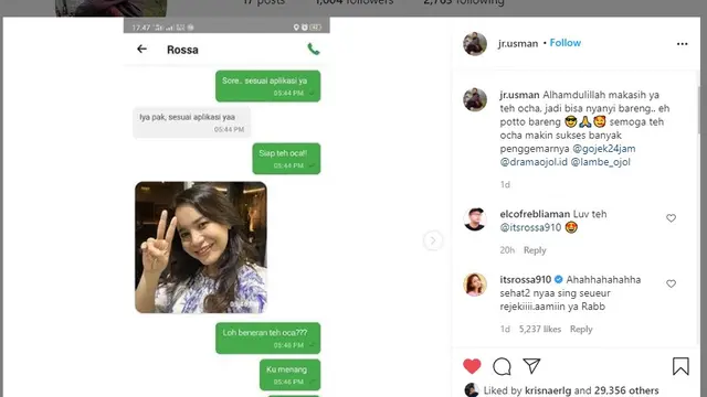 Rossa, Driver Ojol, Pengemudi Ojol, Ojek Online, Kisah Viral