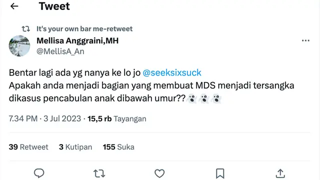 Cuitan pengacara David Ozora, Mellisa Anggraini. (Foto: Dok. Twitter @MellisA_An)