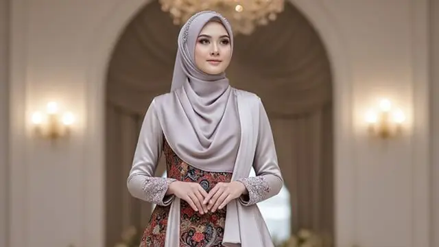 Gamis Batik Brokat Kombinasi Satin Mewah