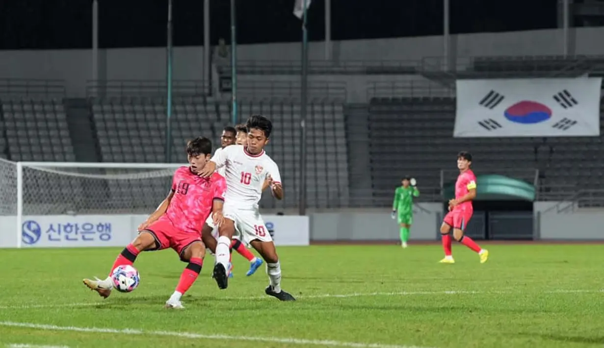 Timnas Indonesia U-20 tiga kali dibobol oleh pemain Korea Selatan, semuanya di babak pertama dari aksi Shin Min-ha, Kim Tae-won, dan Hong Seok-hyun. (Dok. PSSI)