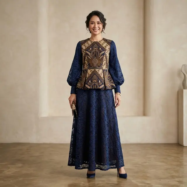 Model Long Dress Brokat Kombinasi Batik Modern