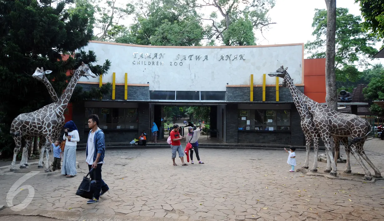Sejumlah pengunjung berjalan di depan Taman Satwa Anak Kebun Binatang Ragunan, Jakarta, Rabu (9/12/2015). Pemerintah menetapkan libur nasional pada 9 Desember 2015 terkait pelaksanaan Pilkada Serentak. (Liputan6.com/Helmi Fithriansyah)