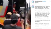 Memberikan efek jera, sejumlah warga akhirnya menghakimi seorang sopir bus yang ketahuan melawan arus lalu lintas (@lamongan.update)