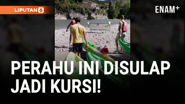 Perahu kayak yang sudah tidak layak digunakan bisa didaur ulang jadi kursi.