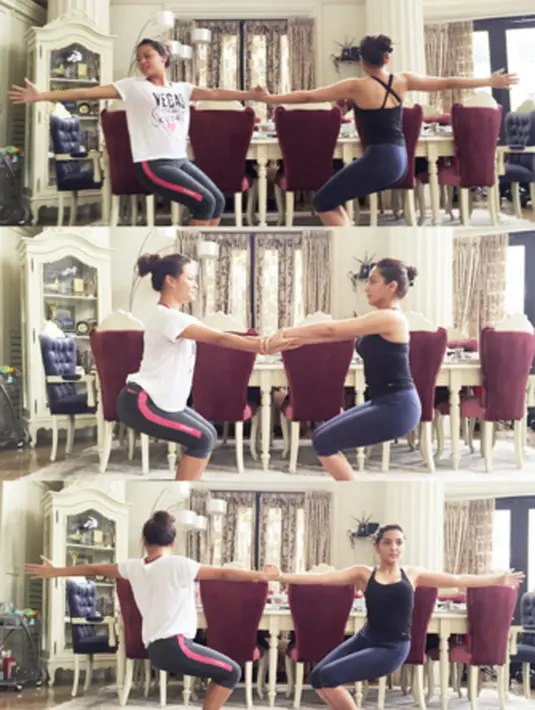 Aurel Hermansyah dan bunda Ashanty tampak kompak melakukan pose yoga. Netizen pun banyak memuji kekompakan anak dan istri Anang Hermansyah yang saling berpegangan tangan ini. (via instagram/@penyogastar)