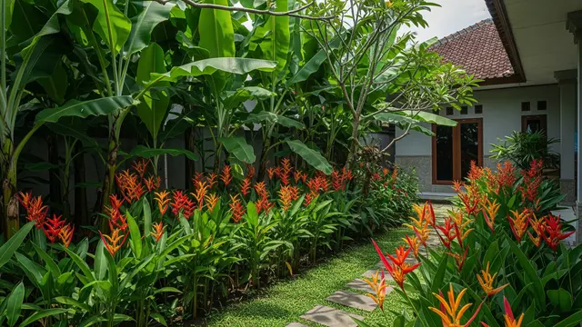 Jenis Tanaman Buah dan Hias yang Cocok Digabung di Kebun Pekarangan Kombinasi Pisang dan Helconia