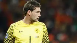 Ekspresi kiper Belanda Maarten Stekelenburg di laga final PD 2010 melawan Spanyol di Soccer City Stadium, Johannesburg, 11 Juli 2010. AFP PHOTO / JEWEL SAMAD 