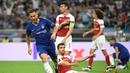 Eden Hazard total mencetak 7 gol dan 3 assist dari total 19 laga saat menghadapi Arsenal di semua ajang kompetisi. Rinciannya adalah 4 gol dicetak di Liga Inggris, 2 gol di Liga Europa dan 1 gol lagi dicetak di ajang EFL Cup. Dua gol di Liga Europa terjadi pada laga final musim 2018/2019, di mana Chelsea akhirnya meraih juara setelah menang dengan skor 4-1. (AFP/Kirill Kudryavtsev)