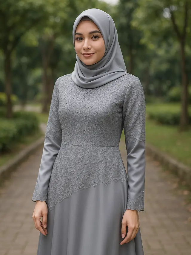 7 Model Gamis Brokat Warna Abu-Abu Kombinasi Terbaru, Simpel dan Elegan
