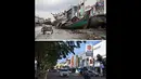 File foto (atas) diambil pada 8 Januari 2005 dua kapal nelayan di samping sebuah bangunan komersial di Banda Aceh, provinsi Aceh. Foto di lokasi yang sama diambil pada 27 November 2014. (AFP PHOTO/KAZUHIRO Nogi-atas, AFP PHOTO/Bay Ismoyo-bawah)