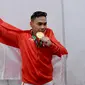 Lifter putra andalan Indonesia Eko Yuli Irawan (61,83) berhasil memberikan medali emas yang kelima untuk kontingen Indonesia usai turun di partai final putra kelas 62 kg grup A di Hall A3 Jiexpo, Kemayoran, Jakarta, Selasa (21/8)