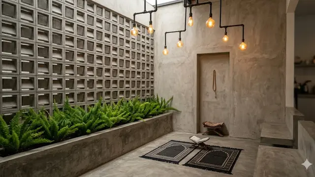 Model Mushola Kecli di Rumah dengan Roster dan Tanaman