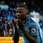 Ekspresi pemain Manchester City, Kelechi Iheanacho, setelah mencetak gol ke gawang Southampton dalam laga Premier League di Stadion Etihad, Manchester, Minggu (23/10/2016). (Action Images via Reuters/Craig Brough)