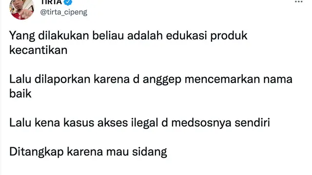 Unggahan dr Tirta soal dr Richard Lee. (Foto: Dok. Twitter @tirta_cipeng)