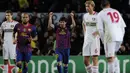 3. Jumlah gol dalam 1 leg. Lionel Messi unggul saat mencetak 5 gol dalam 1 leg, yaitu leg kedua saat Barcelona melawan Bayer Leverkusen di Camp Nou Stadium (7/3/2012). (AFP/Josep Lago)