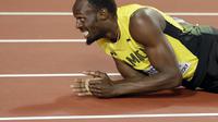 Usain Bolt mengalami cedera hamstring. (AP Photo/Matthias Schrader)