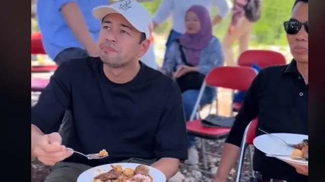 Biasa Makan Mewah, Reaksi Raffi Ahmad Disuguhkan Nasi Tiwul di Gunungkidul Jadi Sorotran.  foto: TikTok @sunaryantaofficial