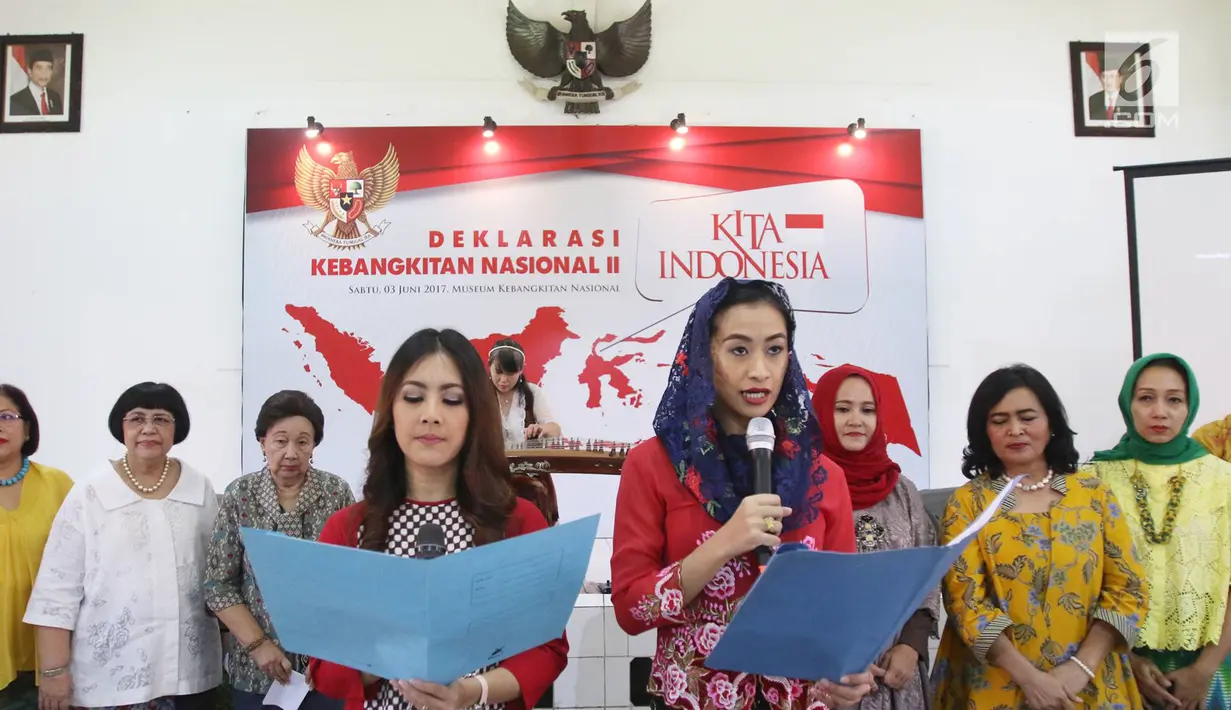 Para tokoh nasional dan aktivis perempuan yang tergabung dalam Gerakan Perempuan Indonesia mendeklarasikan Gerakan Kebangkitan Nasional jilid II di Museum Kebangkitan Nasional, Jakarta Pusat, Sabtu (3/5). (Liputan6.com/Immanuel Antonius)