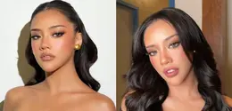 Dengan pesona kulit tan yang eksotis, Baila memperlihatkan dua tampilan makeup berbeda karya MUA @kunsoomakeupartist, yang sama-sama menonjolkan fitur wajahnya namun menghadirkan karakter yang kontras. [@kunsoomakeupartist,].