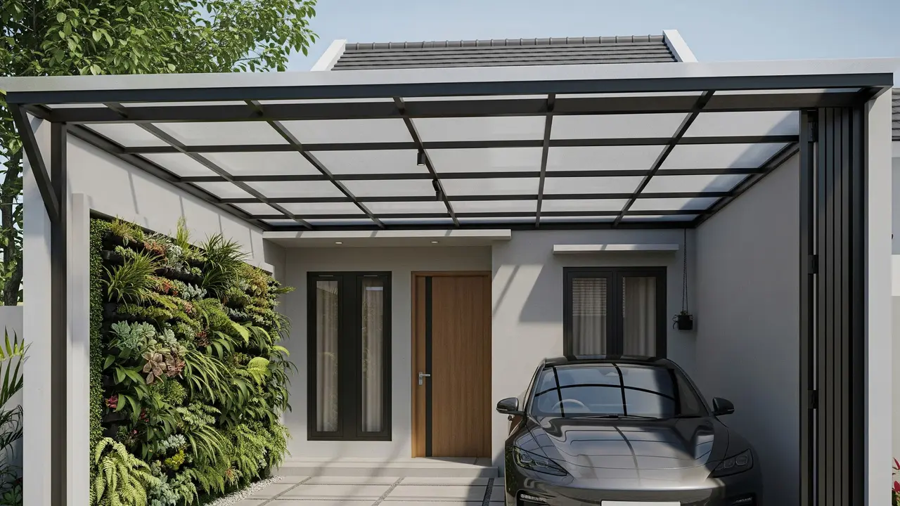 Inspirasi Carport Semi Outdoor Dengan Tanaman