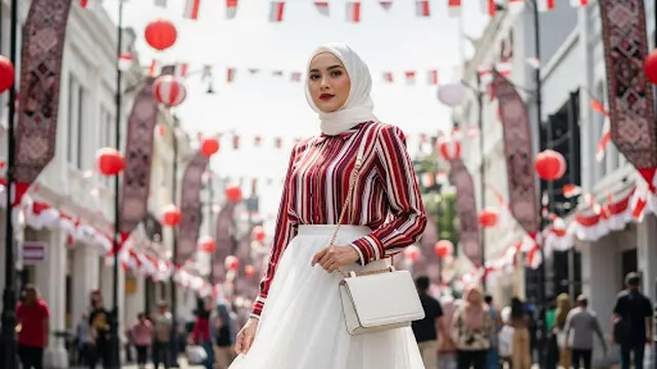 Blouse Stripe Merah Putih &amp; Rok Organza/Outfit untuk Rayakan 17 Agustus (Sumber: gemini.com)