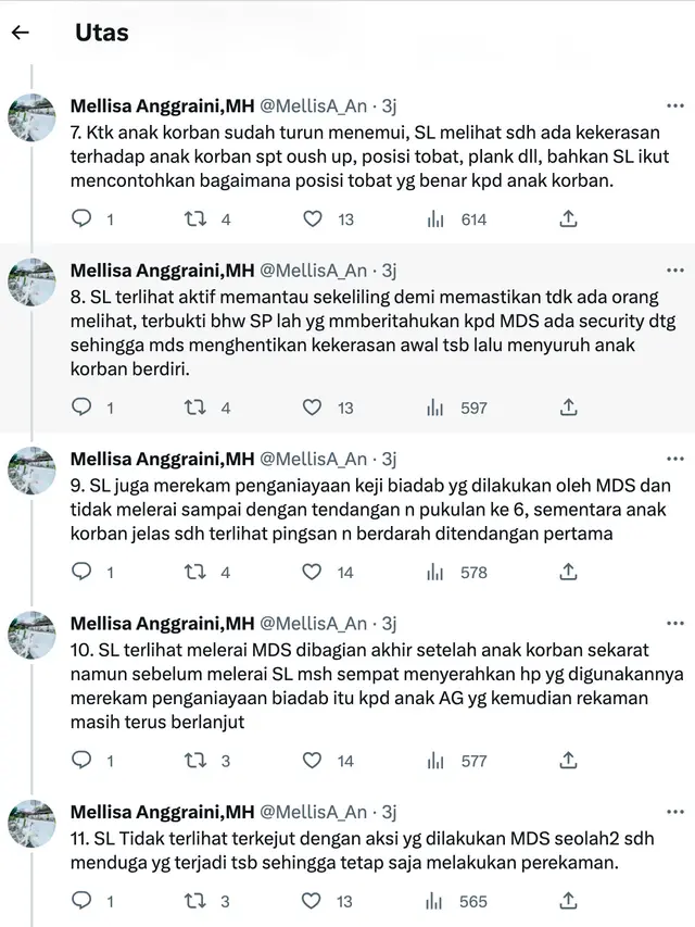 Utas Mellisa Anggraini soal peran Shane Lukas dalam kasus penganiayaan David Ozora. (Foto: Dok. Twitter @MellisA_An)