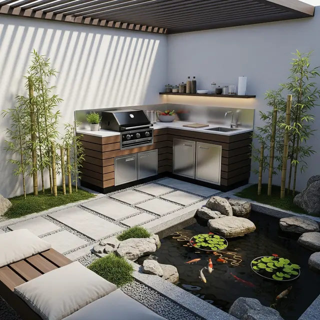Desain Halaman Belakang Rumah Kecil Sederhana dengan Dapur