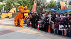 Penari Barongsai beraksi menghibur pengunjung Pantai Lagoon, Ancol, Jakarta, Sabtu (2/2). Dalam rangkaian Ancol Imlek Festival 2570, pengelola menampilkan beragam atraksi bertema  energi semangat bersama. (Liputan6.com/Helmi Fithriansyah)