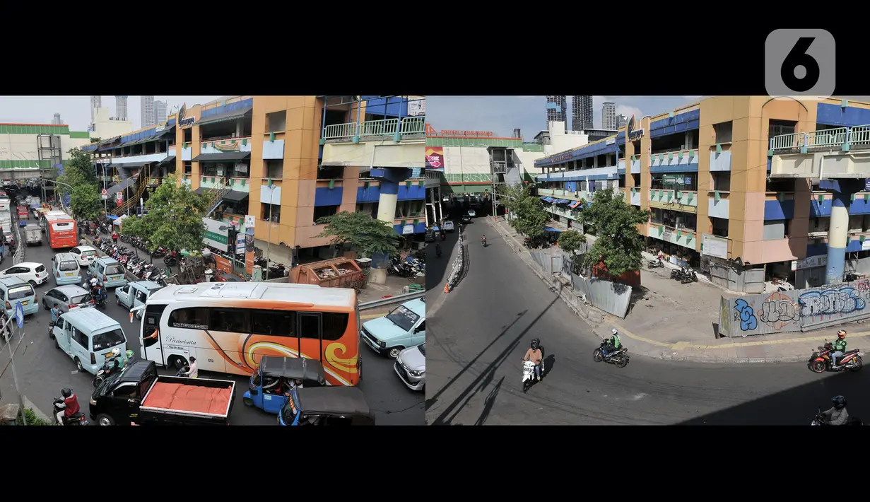 Foto kombo yang menunjukkan suasana Pasar Tanah Abang pada Ramadan tahun lalu (16/5/2019) dan saat pandemi virus Corona atau Covid-19, Jakarta, Selasa (5/5/2020). (merdeka.com/Iqbal S. Nugroho)