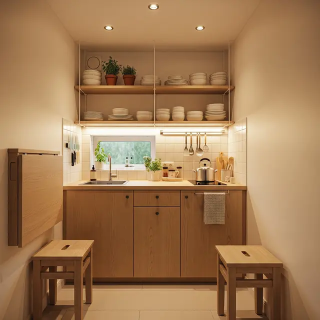 9 Desain Dapur Rumah Type 21 Ukuran 1x2 Meter dengan Rak Gantung dan Meja Lipat