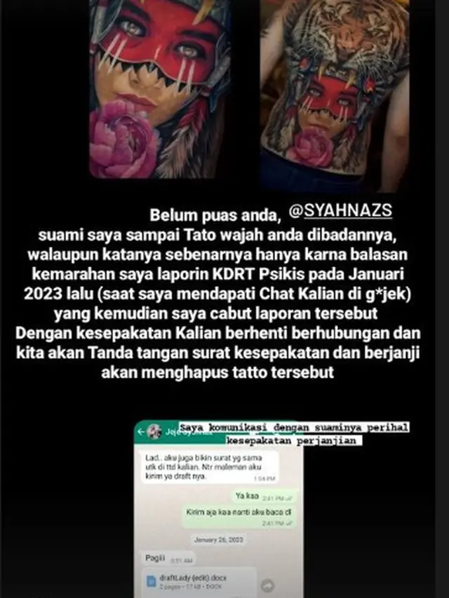 Tato bergambar wajah Syahnaz Sadiqah di punggung Rendy Kjaernett