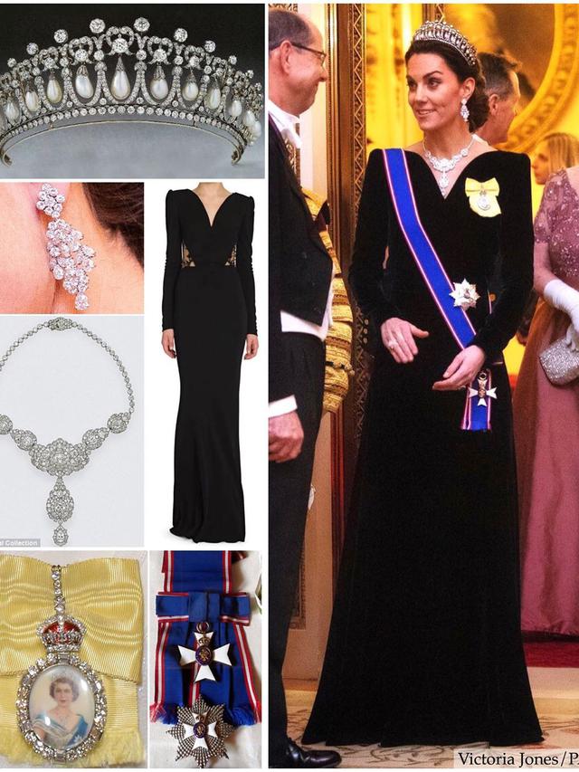 Busana dan perhiasan yang dipakai Kate Middleton saat acara jamuan di Istana Buckingham. (dok Instagram @katemidleton/https://www.instagram.com/p/B583C8VgloA//Adhita Diansyavira)