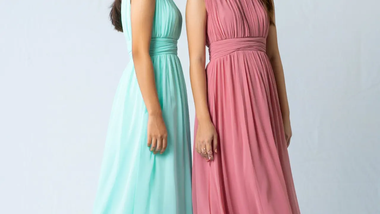Model Long Dress Warna Pastel Kombinasi Chiffon untuk Pesta
