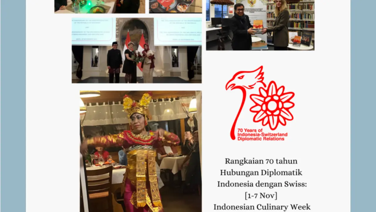 Burung Garuda dari Indonesia dan Bunga Edelweiss dari Swiss.