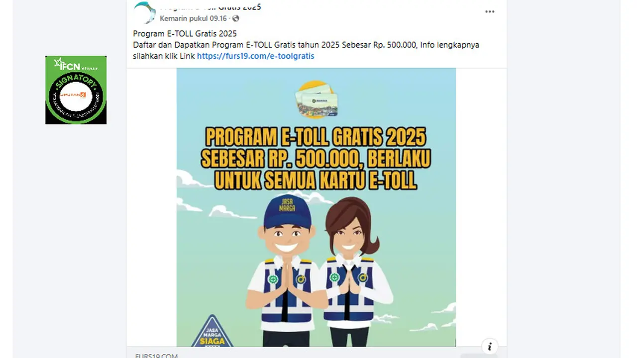 Tangkapan layar klaim pendaftaran program e-toll gratis sebesar Rp 500 ribu