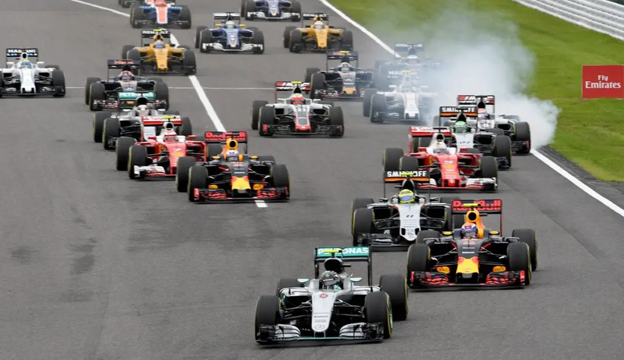 Rosberg tampil tanpa cela sejak start hingga finis untuk meraih kemenangan kesembilan pada F1 2016, yang pertama di F1 GP Jepang, dan ke-23 sepanjang karier. (AFP/Toshifumi Kitamura)