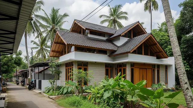 Desain Atap Pelana Bertingkat (Split-Level Gable Roof)