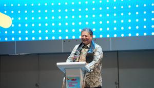 Menteri Koordinator Bidang Perekonomian Airlangga Hartarto dalam dalam acara Peluncuran dan Konferensi Pers Hari Belanja Online Nasional (HARBOLNAS) 2025.
